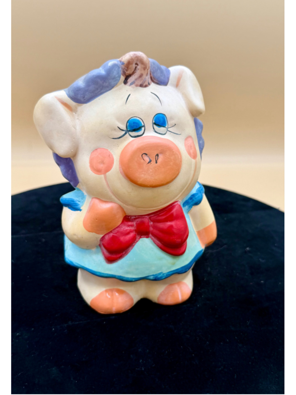 Vintage Chalkware Piggy Bank Hand Painted Whimsical Pig Coin Bank Made in China - Picture 11 of 15